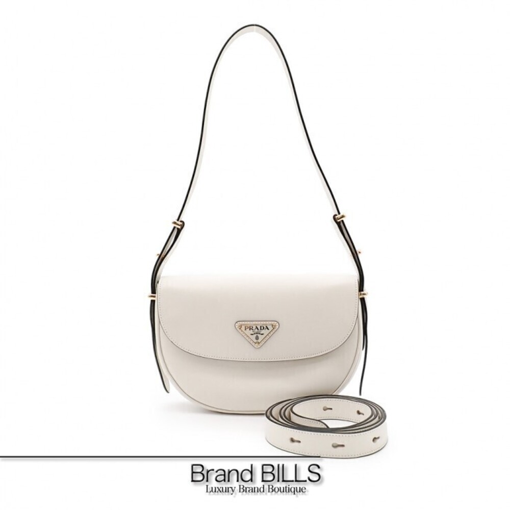 PRADA Arche Leather Shoulder Bag Hobo Soft BIANCO